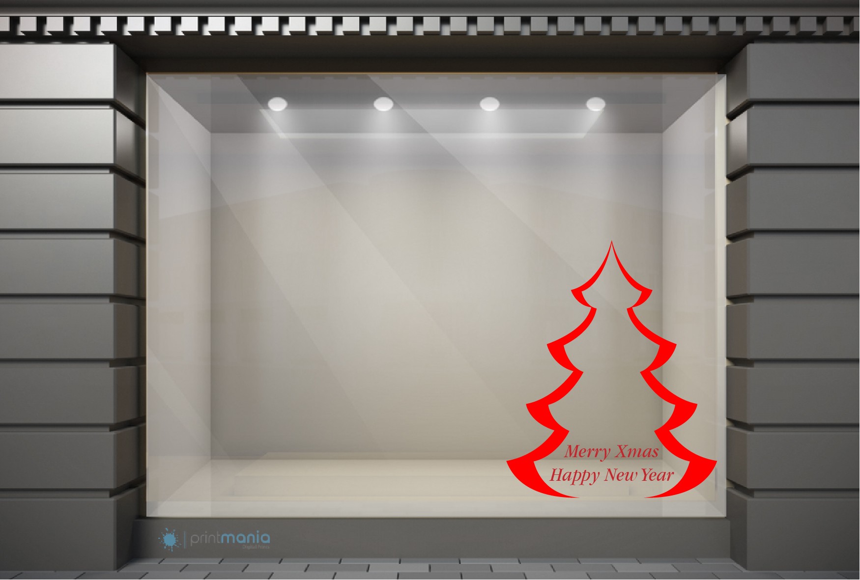 XSM024 Χριστουγεννιάτικα Αυτοκόλλητα Βιτρίνας / Τοίχου - Κόκκινο Δέντρο
